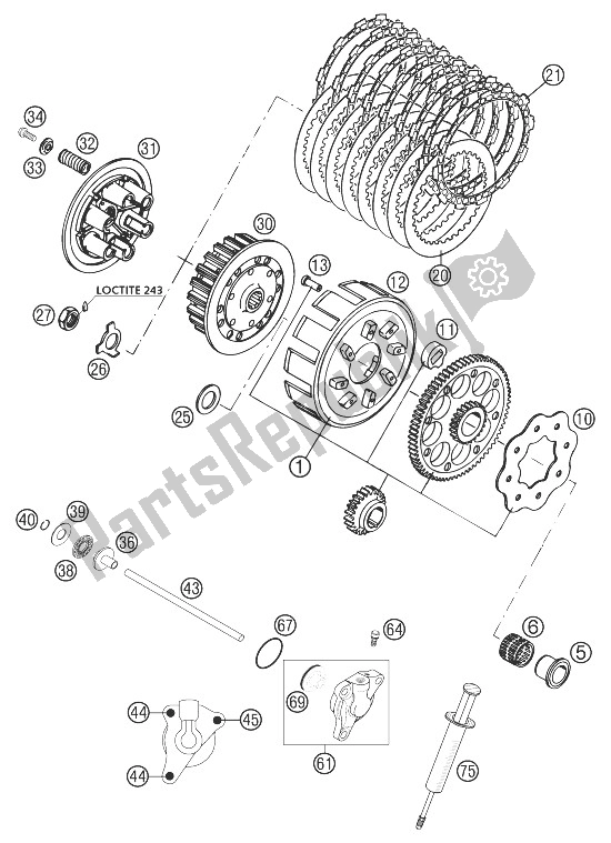 All parts for the Clutch 250/300 of the KTM 250 EXC Europe 2003