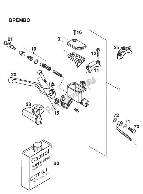 Tutte le parti per il Cilindro Freno A Mano Brembo '96 del KTM 125 EGS M ö 6 KW Europe 1996
