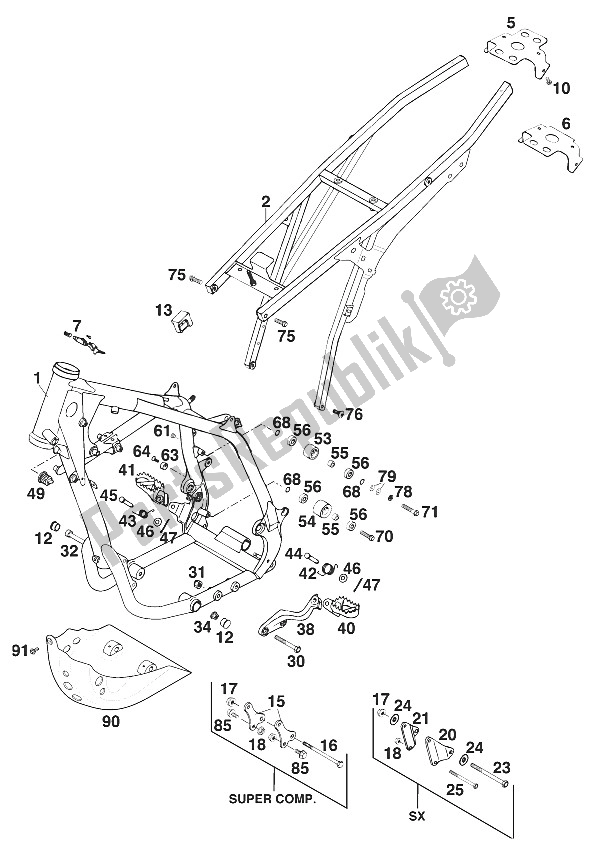 Todas as partes de Frame, Sx, Sc, Rxc '96 do KTM 400 SUP Comp WP 14 KW France 1996