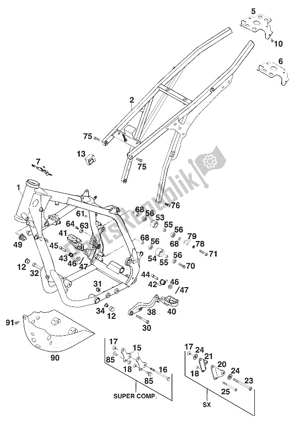 All parts for the Frame , Sx,sc,rxc '96 of the KTM 400 Super Comp WP Europe 1996