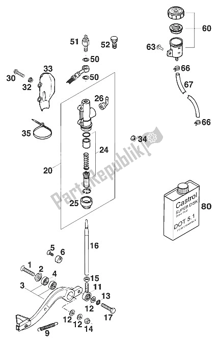 Tutte le parti per il Comando Freno Posteriore Lc4 '97 del KTM 400 SXC WP Europe 1997