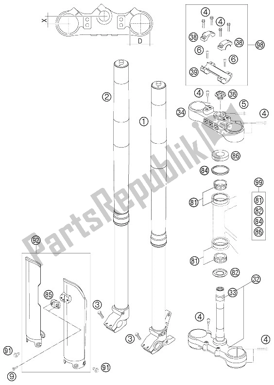 All parts for the Front Fork Wp of the KTM 250 XC W South Africa 2006