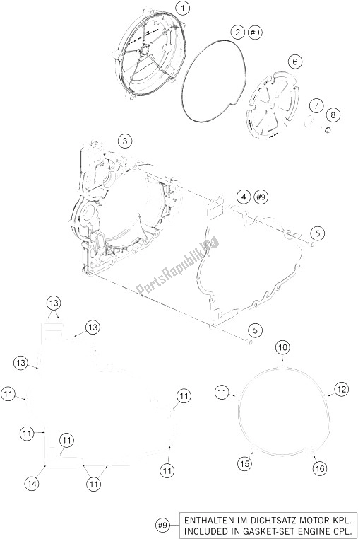 All parts for the Clutch Cover of the KTM 1190 ADV ABS Grey WES France 2015