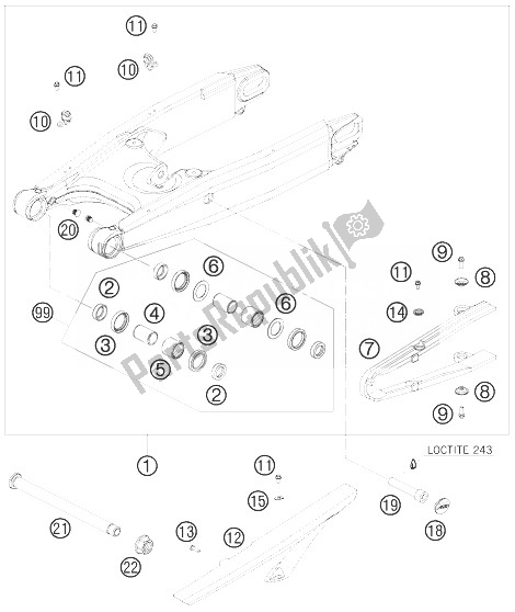 Tutte le parti per il Forcellone del KTM 990 Super Duke Olive ME Europe 2010