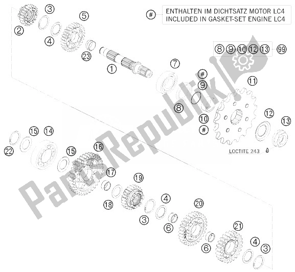 All parts for the Transmission Ii - Countershaft of the KTM 690 Duke Black USA 2010