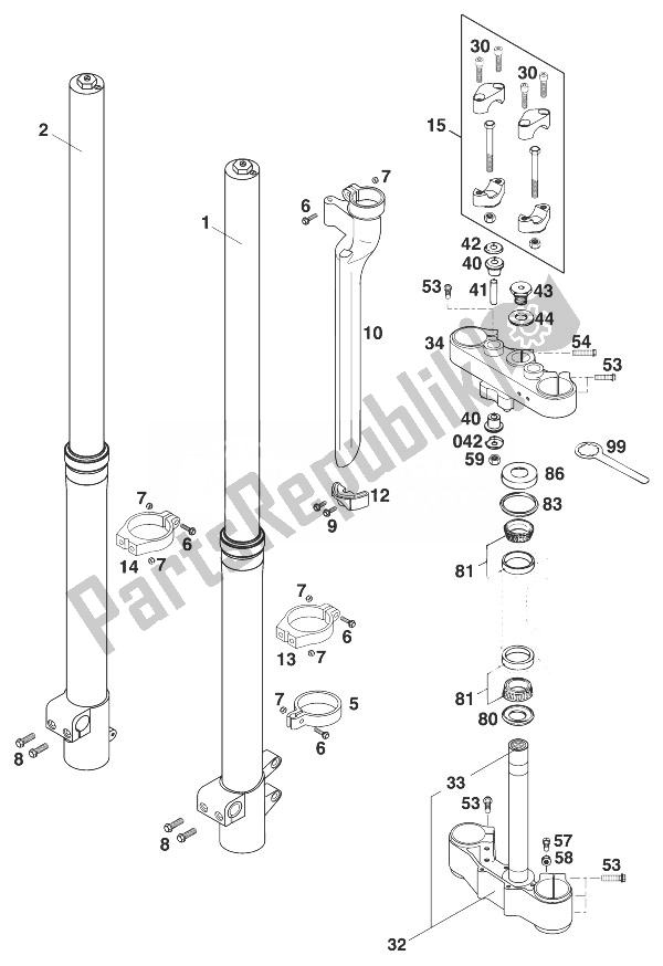 Tutte le parti per il Forcella Anteriore - Stelo Sterzo Wp 50 Extreme Advent del KTM 640 Adventure R Europe 1999