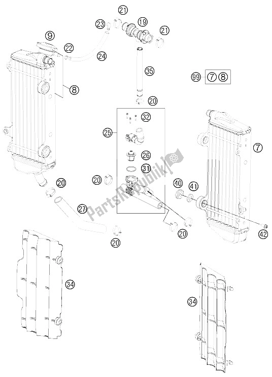 All parts for the Cooling System of the KTM 250 EXC Australia 2012