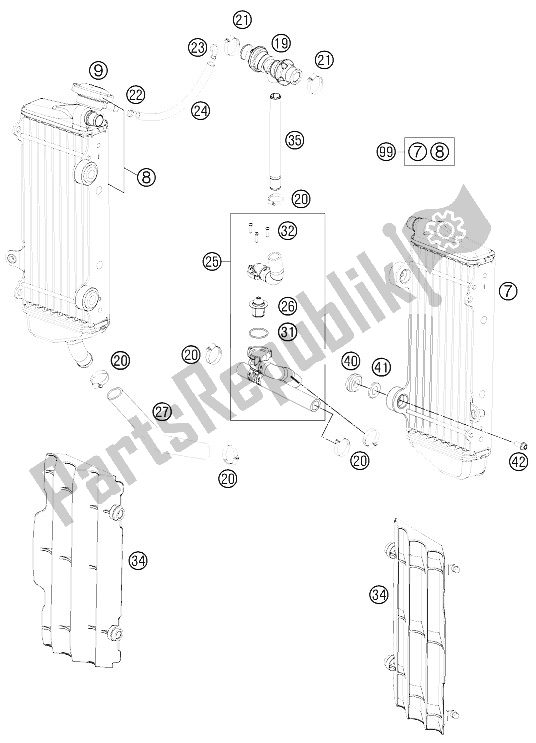 Tutte le parti per il Sistema Di Raffreddamento del KTM 250 EXC Europe 2012