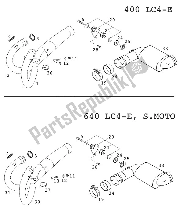 All parts for the Exhaust System Lc4 of the KTM 640 LC4 E United Kingdom 2001