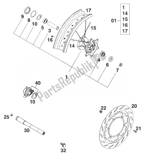 Toutes les pièces pour le Roue Avant 640 Super Moto '99 du KTM 620 LC 4 Super Moto 99 Europe 1999