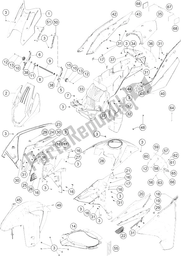 Todas as partes de Máscara, Pára-choque do KTM 1290 Super Adventure WH ABS 15 China 2015