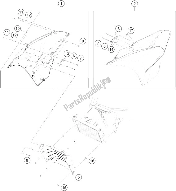 All parts for the Side Covers of the KTM RC 390 White ABS B D 16 Australia 2016