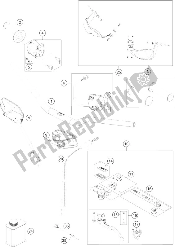 All parts for the Handlebar, Controls of the KTM 1190 Adventure ABS Grey France 2016