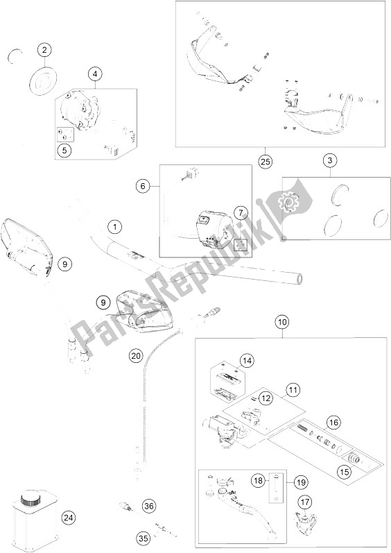 All parts for the Handlebar, Controls of the KTM 1190 Adventure ABS Grey Japan 2016