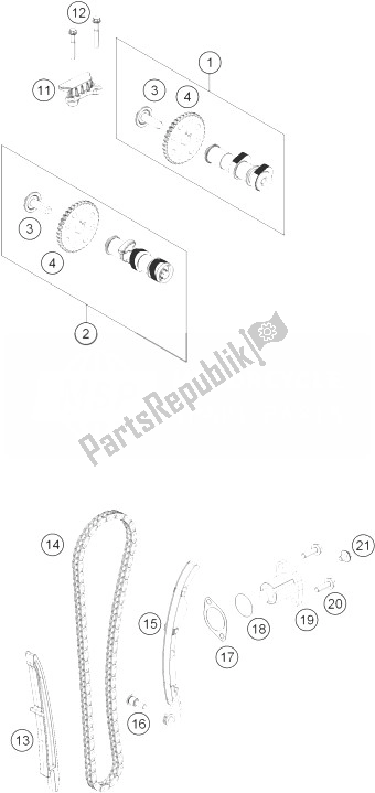 All parts for the Timing Drive of the KTM 390 Duke White ABS BAJ DIR 13 Europe 2013