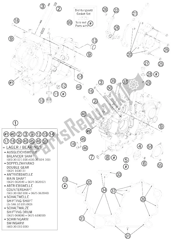 Tutte le parti per il Cassa Del Motore del KTM 990 Supermoto R Europe 2011