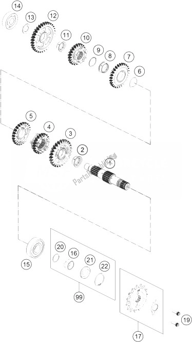 All parts for the Transmission Ii - Countershaft of the KTM 390 Duke White ABS BAJ DIR 13 Europe 2013