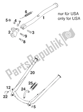 Alle onderdelen voor de Stand Hoofdstandaard Sc '9 van de KTM 400 SUP Comp EXC USA 1998