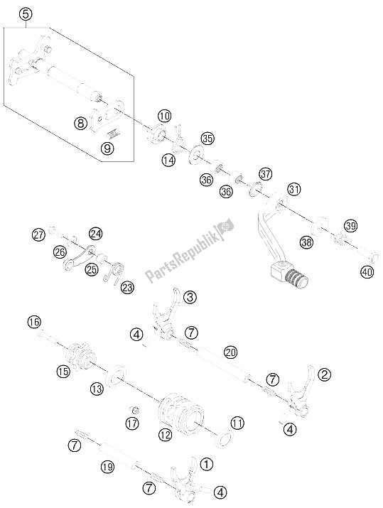 All parts for the Shifting Mechanism of the KTM 250 EXC F Europe 2012