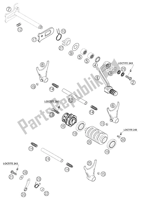 All parts for the Shift Mechanism 250 Exc Racing of the KTM 250 EXC Racing SIX Days Europe 2002