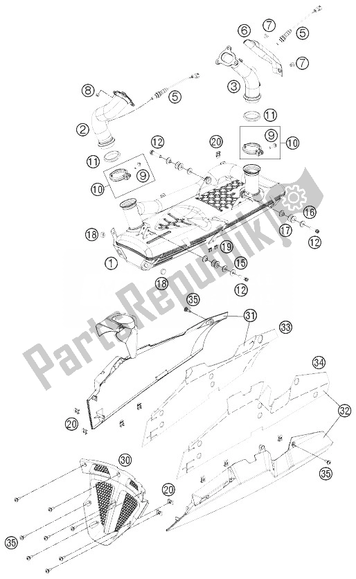 All parts for the Exhaust System of the KTM 1190 RC8 R White USA 2013