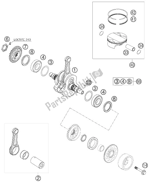 Toutes les pièces pour le Vilebrequin, Piston du KTM 450 SX F Preseries Europe 2006