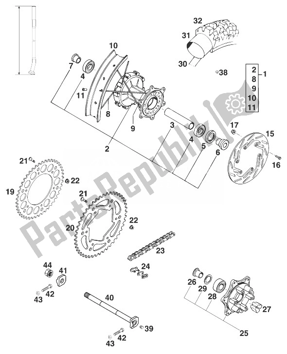 Tutte le parti per il Ruota Posteriore Con Ammortizzatore Lc4 '98 del KTM 620 LC 4 98 Competition Europe 1998