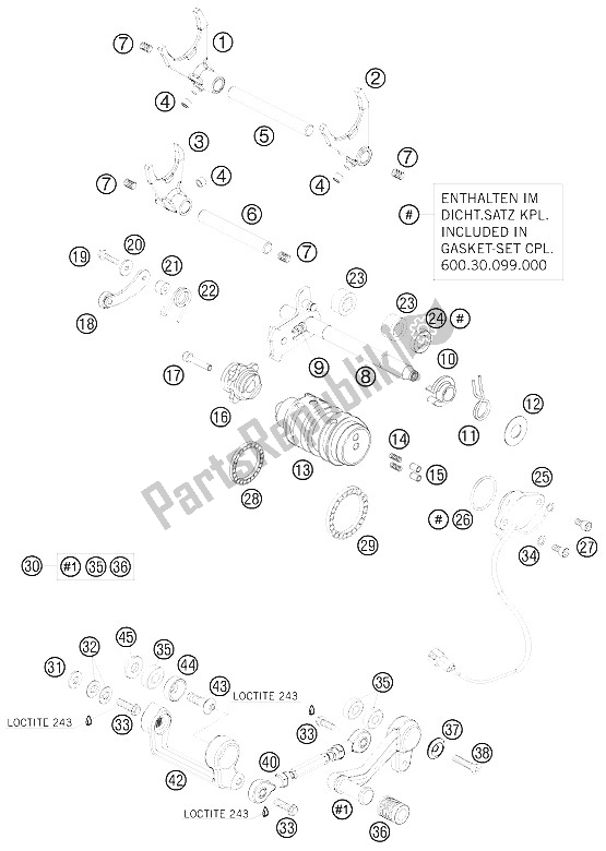 Alle onderdelen voor de Schakelmechanisme van de KTM 990 Super Duke Black Europe 2009