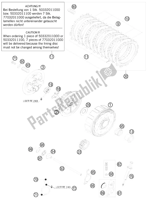 All parts for the Clutch of the KTM 125 EXC SIX Days Europe 2009