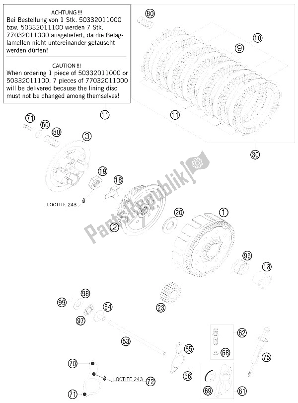 All parts for the Clutch of the KTM 125 SX Europe 2012