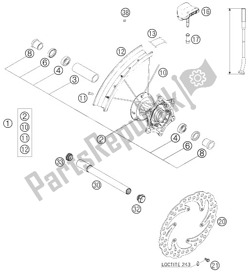 All parts for the Front Wheel of the KTM 250 EXC Racing Europe 2006