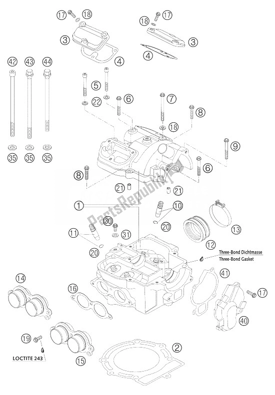 All parts for the Cylinder Head of the KTM 250 EXC G Racing USA 2004