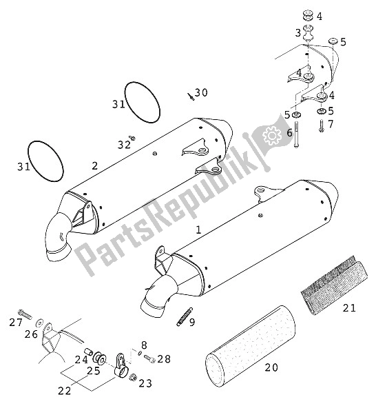 All parts for the Silencer Duke 2000 of the KTM 640 Duke II Schwarz MET Europe 2000