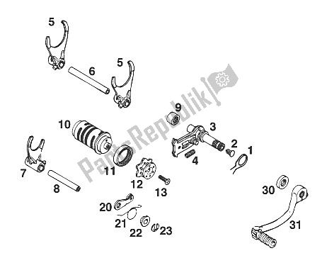 All parts for the Gear Change Mechanism 125 '95 of the KTM 125 EXC M O USA 1996