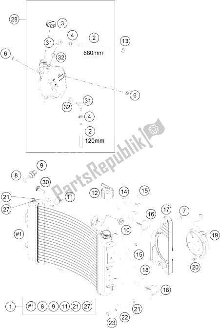 Todas as partes de Sistema De Refrigeração do KTM 690 Duke R ABS Europe 2016