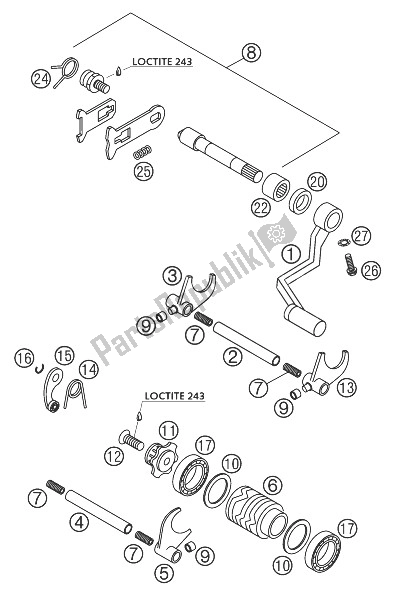 All parts for the Shifting Mechanism 65 Sx of the KTM 65 SX Europe 2004