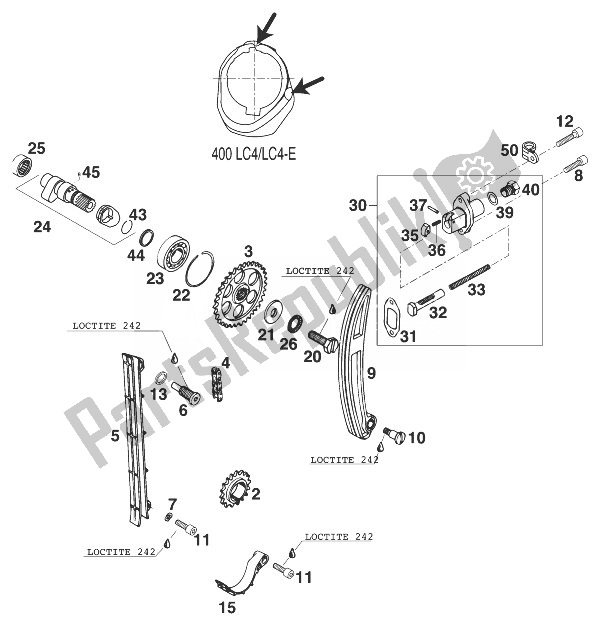 Alle onderdelen voor de Nokkenas - Ketting - Spanner 400 Sxc Usa '00 van de KTM 400 SX C Europe 1998