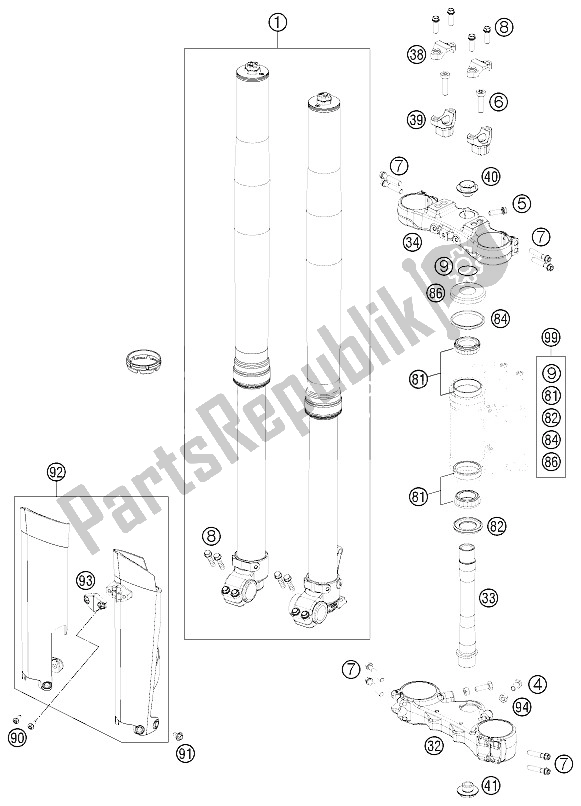 All parts for the Front Fork, Triple Clamp of the KTM 690 Enduro R Europe 2011