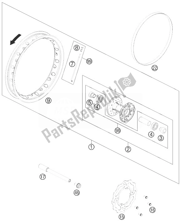 All parts for the Front Wheel of the KTM 50 SXS USA 2014