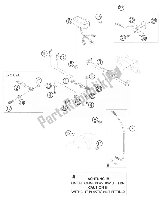 Tutte le parti per il Tachimetro M. A. E. Da Corsa del KTM 250 EXC Racing Australia 2004