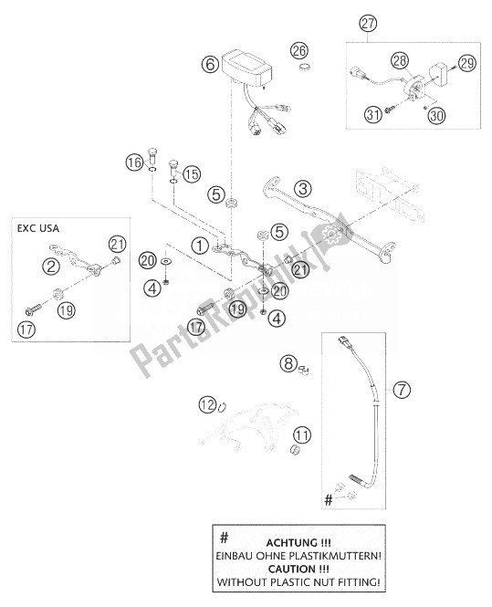 Tutte le parti per il Tachimetro M. A. E. Da Corsa del KTM 250 EXC Racing United Kingdom 2004