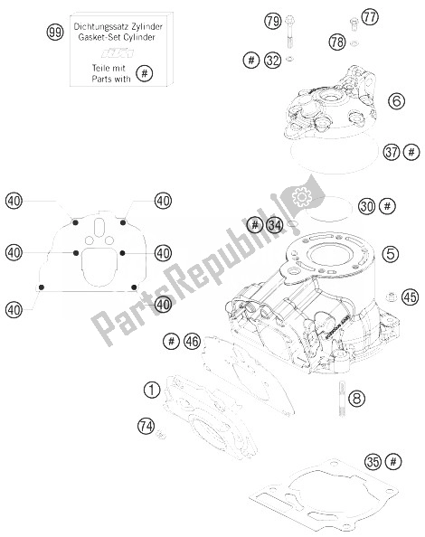 All parts for the Cylinder, Cylinder Head of the KTM 125 EXC Champion Edition Europe 2010