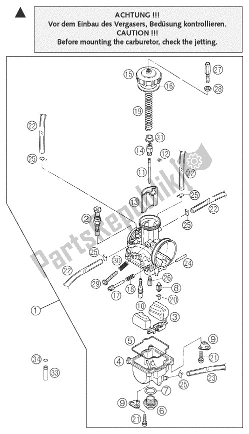 Alle onderdelen voor de Carburateur Keihin Pwk 39 / 38ag van de KTM 200 EXC Australia 2003