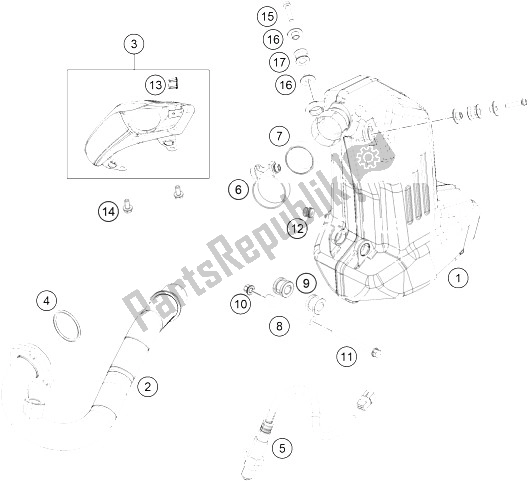 All parts for the Exhaust System of the KTM 200 Duke WH W O ABS B D 16 2016