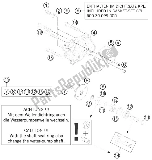 All parts for the Water Pump of the KTM 990 Super Duke R USA 2008