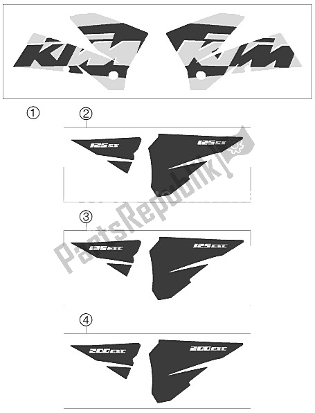 Toutes les pièces pour le Décalque du KTM 125 EXC SIX Days Europe 2005