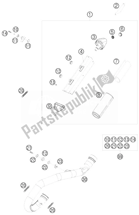 All parts for the Exhaust System of the KTM 530 EXC Champion Edit USA 2010