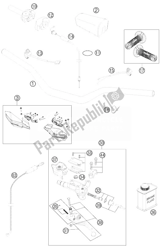 All parts for the Handlebar, Controls of the KTM 250 XC Europe USA 2013