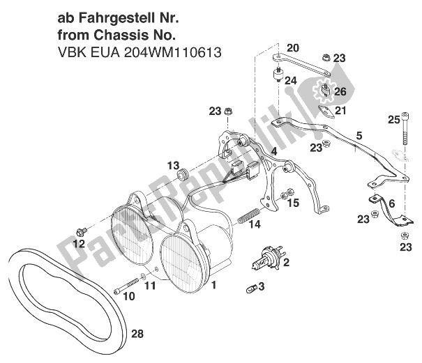 All parts for the New Parts Duke Triom Head Light of the KTM 640 Duke E Europe 1998