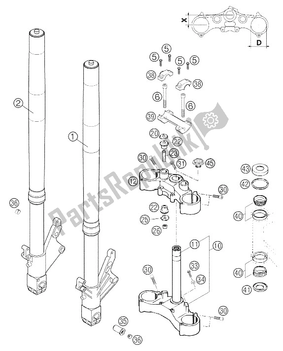 All parts for the Telescopic Fork Wp 640 Duke 02 of the KTM 640 Duke II Orange United Kingdom 2002